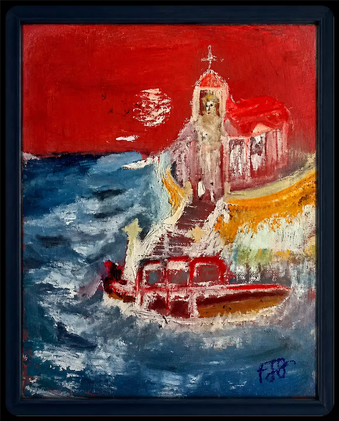 La Chapelle Rouge — peinture à l’huile pareidolie 20 × 30 cm